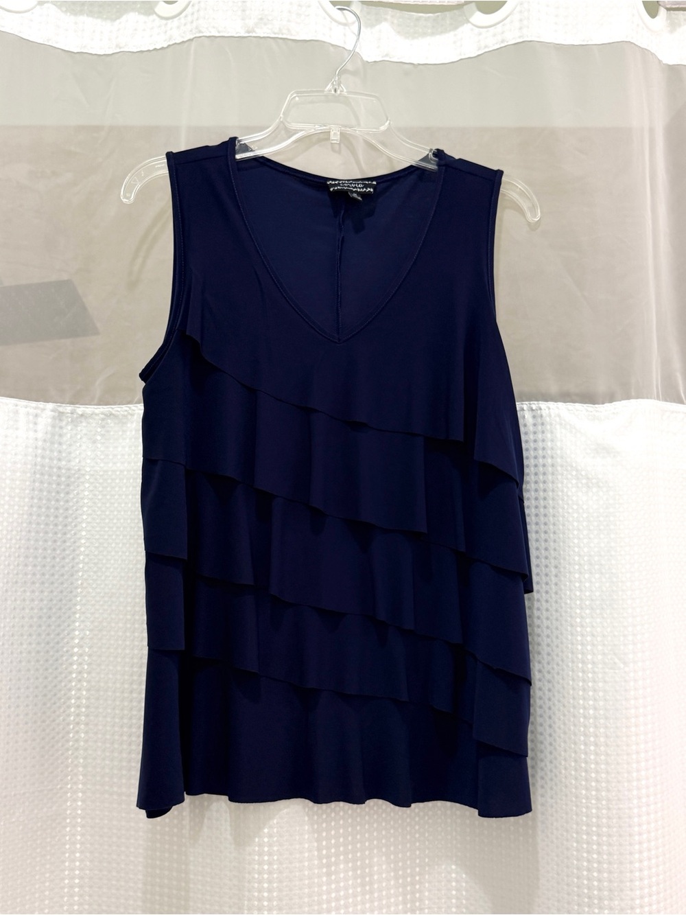 Corvia Navy Blue Tiered Ruffle Sleeveless Tank Blouse Top Size M